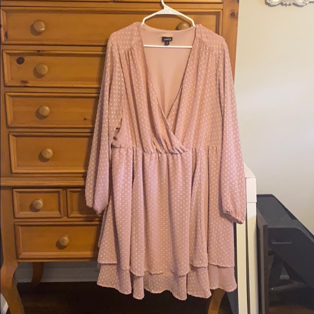 NEW torrid blush polka dot blousy peasant dress